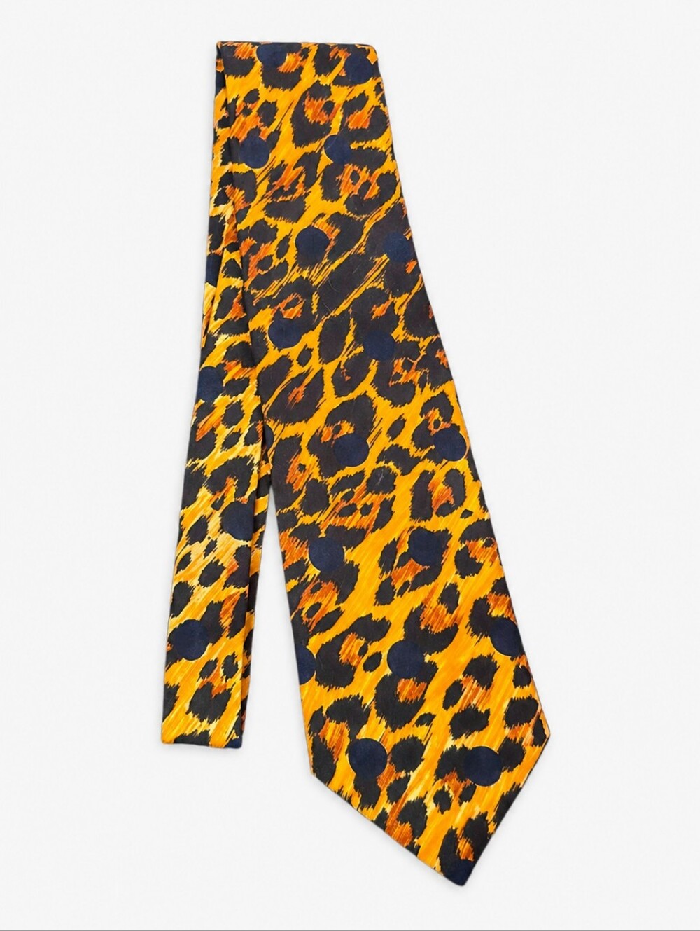 YVES SAINT LAURENT | Vintage Silk Tie Leopard Animal Print Navy Polka Dot